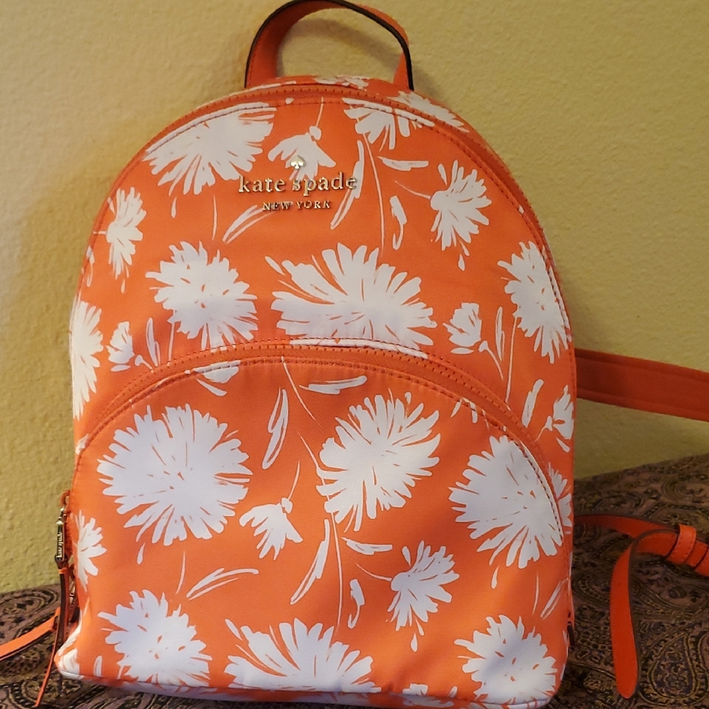 Kate Spade Orange and White Floral Backpack